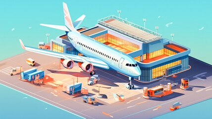 Wall Mural - Close-up of Plane on Runway with Building in Background - Generative AI