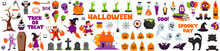 Collection Of Halloween Color Icon And Character.