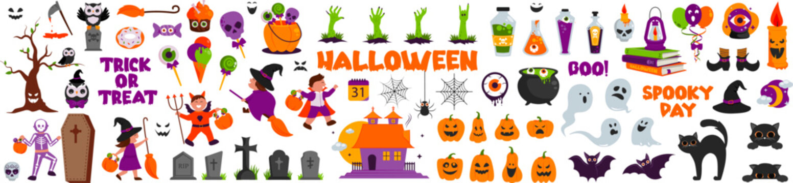 Wall Mural -  - Collection of halloween color icon and character.
