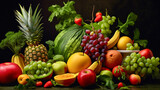 Fototapeta Kuchnia - Abundance of Fruits and Vegetables on the Table - Enhanced by Generative AI