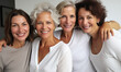 © JuanM - Four joyful senior women together posing for the camera in white clothing. Generative AI