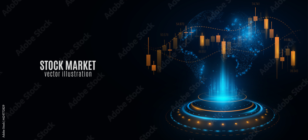 Holographic world stock market investment trading graph with futuristic ...