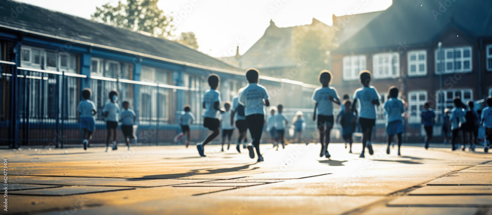 Generative ai illustration of blurred kids running in school playground ...
