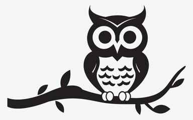 owl silhouette, cartoon cute owl sitting on branch switch board wall decal sticker, wall art decor, 