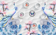 Peacock And Flowers 3d Wallpaper Illu8stration Mural Interior Design