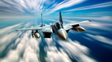 Fighter jet fighter flying in the blue sky.