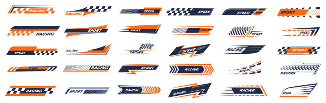 Wall Mural -  - Sports stripes, car stickers black color. Racing decals for tuning set. Vector illustration.