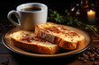 A Plate With Toasts And A Mug Of Hot Fresh Coffee Against A Dark Kitchen Background Created With The Help Of Artificial Intelligence