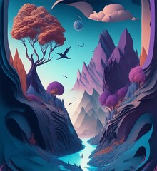 Wall Mural - landscape with the moon and stars