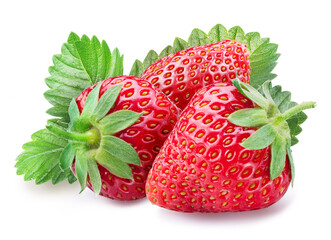 Wall Mural - Ripe red strawberries isolated on white background. Close-up.