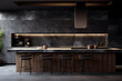 black modern kitchen with bar stools