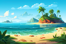 Island In Ocean Uninhabited Cartoon Illustration