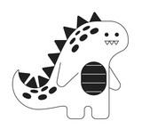 Fototapeta Dinusie - Cute dinosaur monochrome flat vector object. Editable black and white thin line icon. Simple cartoon clip art spot illustration for web graphic design