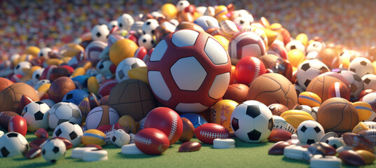 All sports balls in stadium 3d 