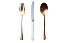 Set Of Spoon Fork And Knife Stainless Steel Isolated On Transparent Background. Generative Ai