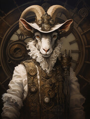 Wall Mural - A Portrait of a Steampunk Goat | Generative AI