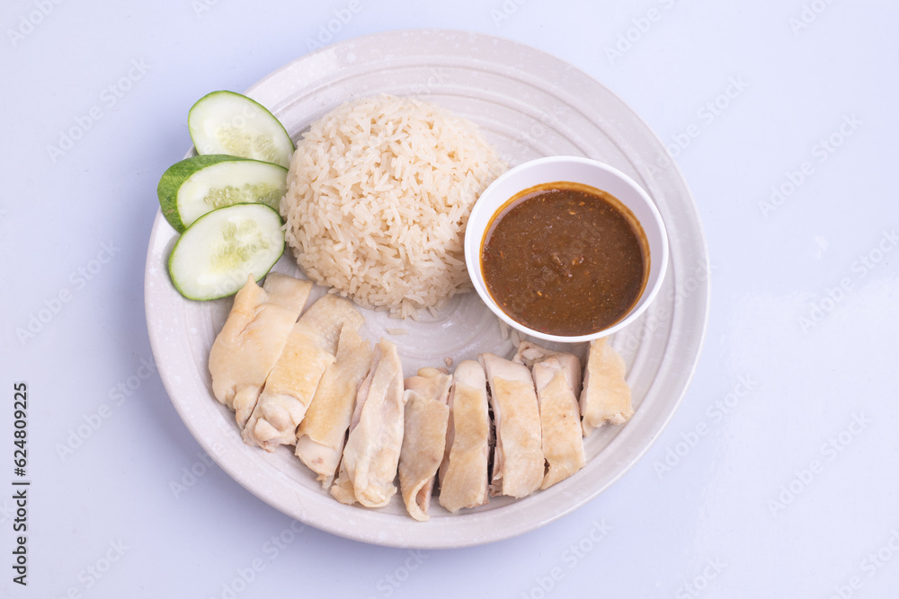 Hainanese chicken rice with soup .steamed chicken rice - Asian food ...