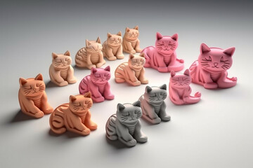 Poster -  Cat-shaped cookie cutters in various poses and expressions, perfect for creating cat-themed baked goods.  Generative AI technology.