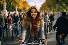 Parisian Woman  Riding A Bicycle, Generative Ai