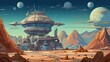 Background interplanetary station and spaceships. An illustrative depiction of an interplanetary station against an abstract background in a captivating banner design. Generative AI.