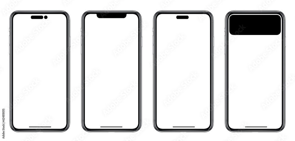 Smartphone similar to iphone 15 with blank white screen for Infographic ...