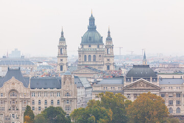 Wall Mural - Large church cupola and Budapest cityscape