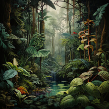 Jungle Illustration. Generative AI.