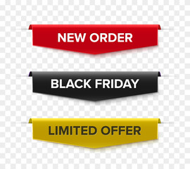 Wall Mural - Labels set. Red, black and golden sale tags. Vector illustration