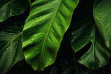 Lush Tropical Paradise With Green Banana Leaves