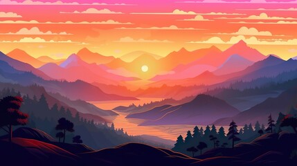 Wall Mural - abstract background dawn in the mountains. banner design with an engaging illustration showcasing th