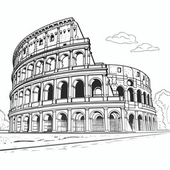 Wall Mural - Colosseum hand-drawn comic illustration. Colosseum. Vector doodle style cartoon illustration