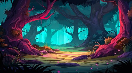 Wall Mural - Abstract background mysterious forest. Creating of an enchanting banner design with a mesmerizing illustration of a mysterious forest in a natural setting. Generative AI.
