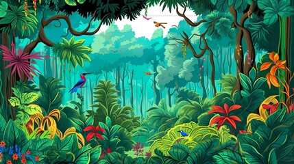 Wall Mural - abstract background evergreen forest. captivating banner with an illustration of a lush evergreen fo