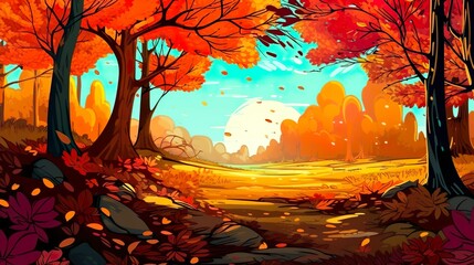Wall Mural - Abstract background autumn forest. Essence of nature's transformation with an autumn forest-inspired illustration for banner design. Generative AI.