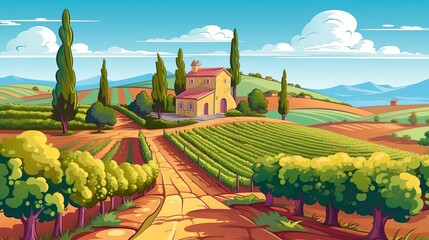 Wall Mural - Abstract background vineyard. Stunning vineyard-inspired illustration against a natural background for banner design. Generative AI.