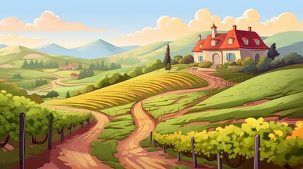 Wall Mural - Abstract background vineyard. Illustration of the charm of a vineyard in banner design, complemented by a background that highlights the beauty of nature. Generative AI.