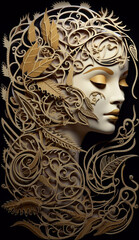 Wall Mural - A sculpture of a woman with intricate hair. Generative AI.