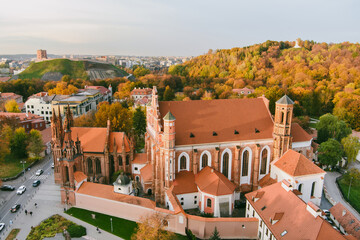 Wall Mural - Aerial view of St. Anne Church and neighbouring Bernardine Church, one of the most beautiful and probably the most famous buildings in Vilnius.