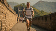 © AS Photo Family - Young man running on the Great Wall of China in Beijing, China. Generative AI.