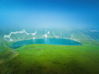 Wall Mural - Seven Rila lakes Aerial panoramic view and waterfalls in nature of mountain range, hiking, trekking and tourism in Bulgaria