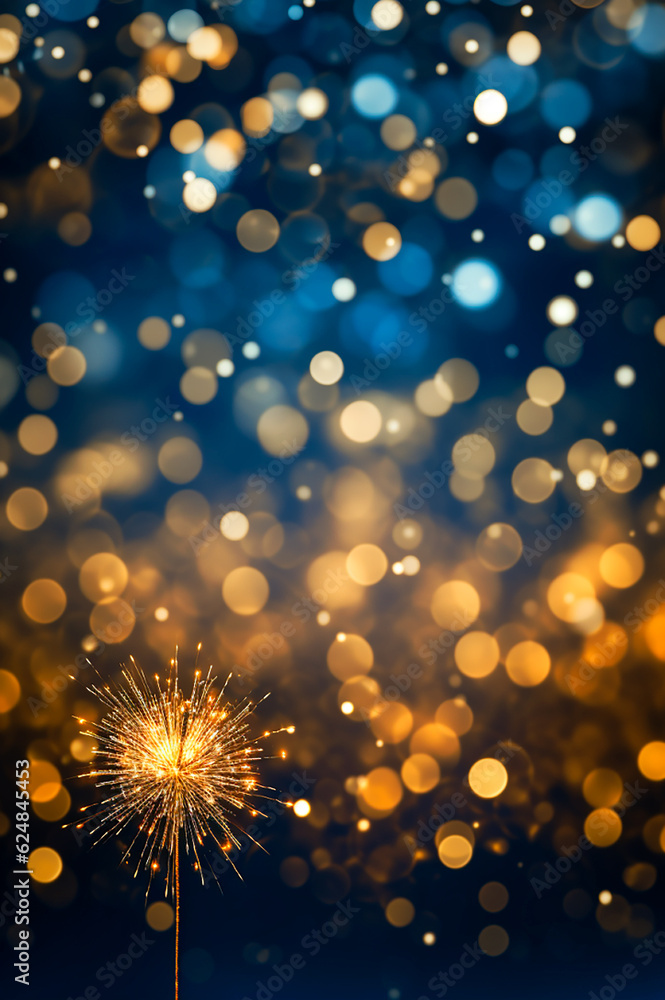 Blue and gold Abstract background and bokeh on New Year's Eve. AI ...