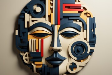 Sticker - A sculpture of a face made out of blocks. Generative AI.