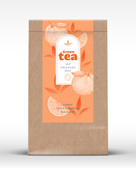 Wall Mural - craft paper bag with fruit and berries tea label. realistic vector pouch packaging design layout. mo