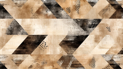 Seamless tribal ethnic earth tones batik surface design pattern on rough linen, a trendy contemporary tileable abstract geometric shibori textile for interior decor and fashion.