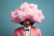Leinwandbild Motiv Man with pink cloud instead of head. Dreaming mind surreal abstract brain concept