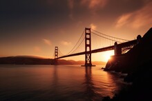 Golden Gate Bridge At Sunset, AI Generated