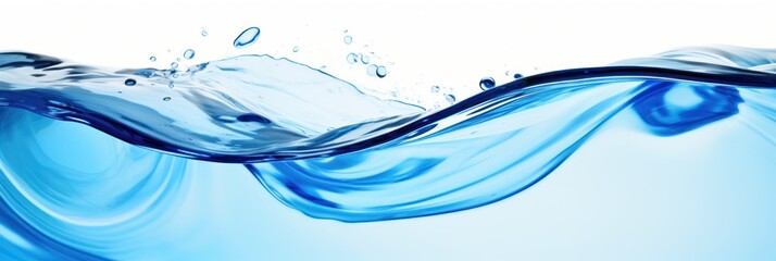 Abstract blue water flow and splash on isolated white background. Banner wallpaper. Generative AI