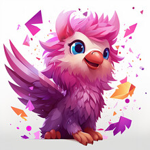 Cute Cartoon Griffin With Confetti Sprinkles, A Low Poly Illustration, Adorable Character, Mascot, Concept, Digital Art
