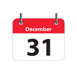 Fototapeta  - Una página de calendario con la fecha 31 de Diciembre. Vista de frente y de cerca. Vector