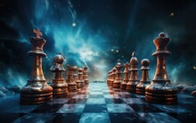 Beautiful Chess Pieces On A Space Background.